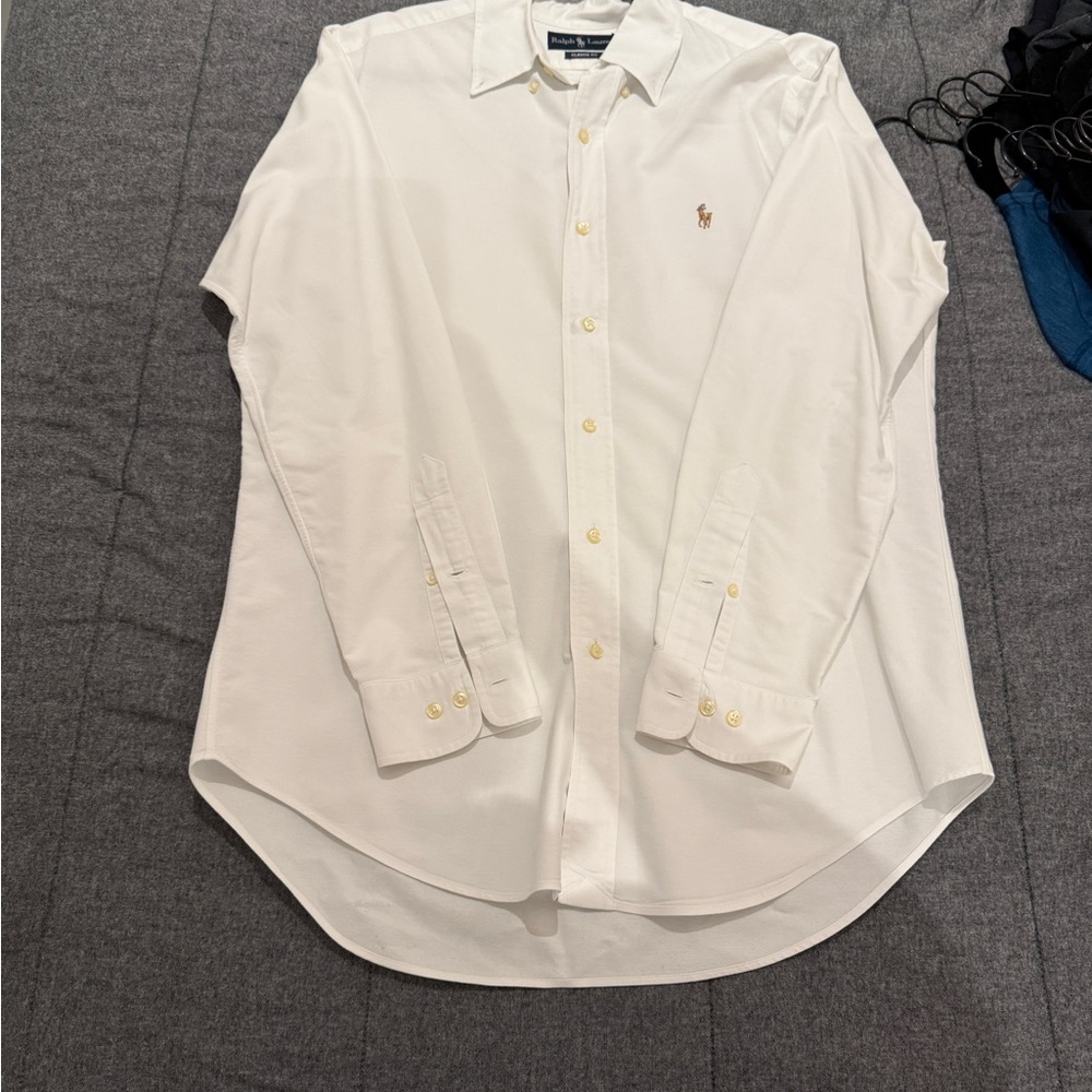 Polo by Ralph Lauren White Dress Shirt with Subtle Pattern and Long Sleeves